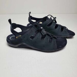 Ecco Black Nubuck Speed Lace Up Flat Sandals Size EU 39 US 8